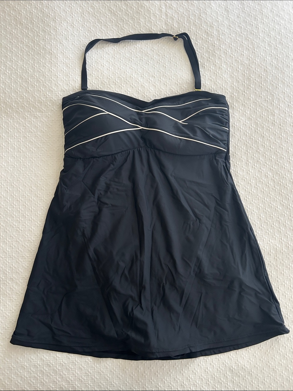 Jones New York Black Strapless Swim Dress with White Piping